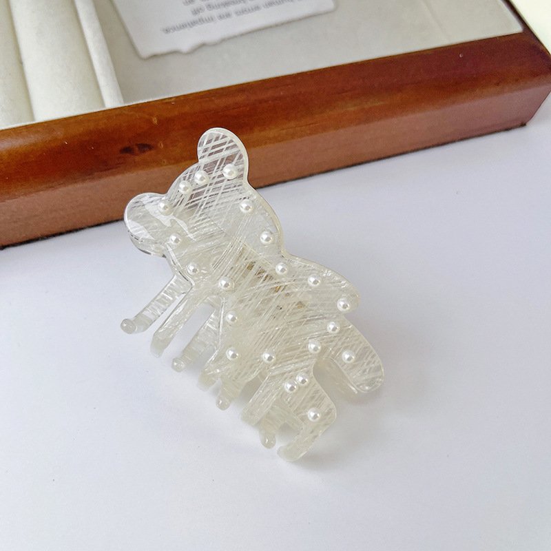 New Bear Pearl Acetic Acid Hair Clip Cute Shark Ponytail Accessory