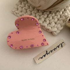 Korean acetic acid love crystal claw clip rhinestone super hair clip light luxury temperament French letter small shark clip