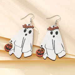 Cartoon Halloween pumpkin earrings funny personality creative ghost face skull human ear stud earrings
