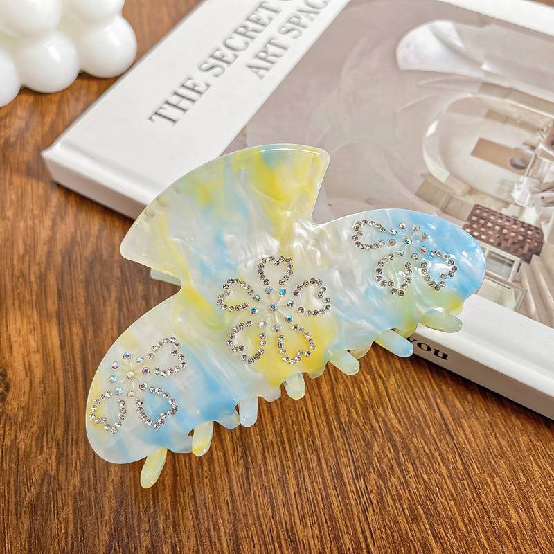 Delicate Large Flower Acetate Shark Clip Rhinestone Hair Claw