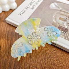 Delicate Large Flower Acetate Shark Clip Rhinestone Hair Claw