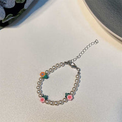 Korea new colorful flower bracelet sweet girly style shaped pearl adjustable string hand accessories