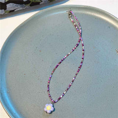 Korea New Colorful Beaded Necklace Sweet And Cute Girl Style Flowers Necklace