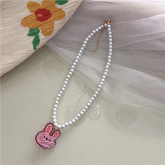 New jelly beaded pearl necklace sweet and cute girly style painted smiley bear necklace