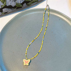 Korea new colorful beaded necklace sweet and cute girl style flowers butterfly necklace