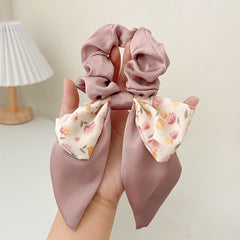 Mori floral bow large colic Hairband Sweet ponytail hair band Women tie hair elegant streamers hair rope hair accessories