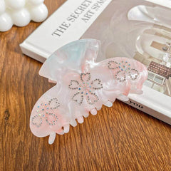 Delicate Large Flower Acetate Shark Clip Rhinestone Hair Claw