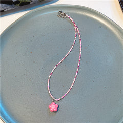 Korea New Colorful Beaded Necklace Sweet And Cute Girl Style Flowers Necklace