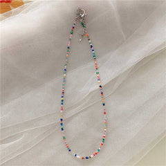 Korean vintage color beaded rice bead necklace girl wind rainbow rice bead necklace Bohemian color necklace