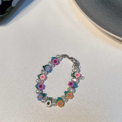 Korea new colorful flower bracelet sweet girly style shaped pearl adjustable string hand accessories