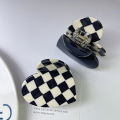 New double love claw clip niche design checkerboard acetic acid hairpin shark clip female hair accessories