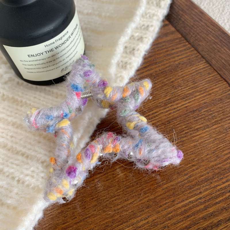 Autumn Winter Plush Star Hairpin Shark Clip High Ponytail Accessory