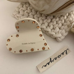 Korean acetic acid love crystal claw clip rhinestone super hair clip light luxury temperament French letter small shark clip