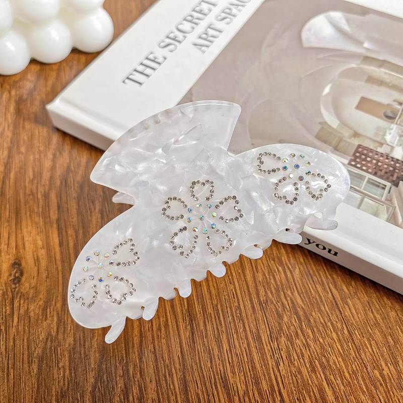 Delicate Large Flower Acetate Shark Clip Rhinestone Hair Claw