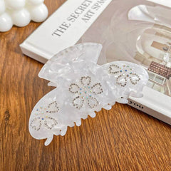 Delicate Large Flower Acetate Shark Clip Rhinestone Hair Claw