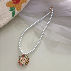 New jelly beaded pearl necklace sweet and cute girly style painted smiley bear necklace