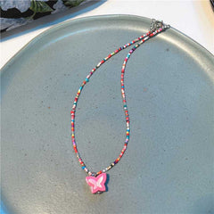 Korea new colorful beaded necklace sweet and cute girl style flowers butterfly necklace