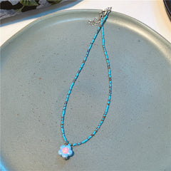 Korea New Colorful Beaded Necklace Sweet And Cute Girl Style Flowers Necklace