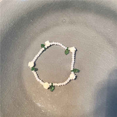 Colorful flower beaded crystal bracelet Sweet and cute girly style flower bracelet