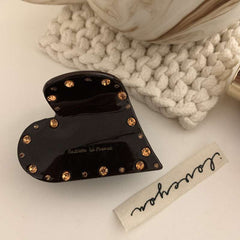 Korean acetic acid love crystal claw clip rhinestone super hair clip light luxury temperament French letter small shark clip