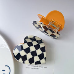New double love claw clip niche design checkerboard acetic acid hairpin shark clip female hair accessories