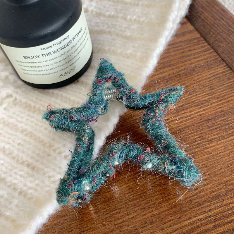 Autumn Winter Plush Star Hairpin Shark Clip High Ponytail Accessory