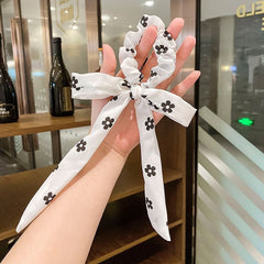 Mori floral bow large colic Hairband Sweet ponytail hair band Women tie hair elegant streamers hair rope hair accessories