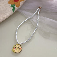 New jelly beaded pearl necklace sweet and cute girly style painted smiley bear necklace