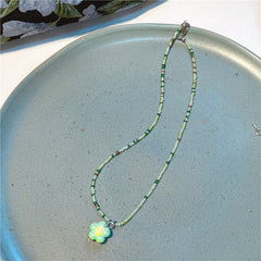 Korea New Colorful Beaded Necklace Sweet And Cute Girl Style Flowers Necklace