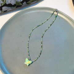 Korea new colorful beaded necklace sweet and cute girl style flowers butterfly necklace