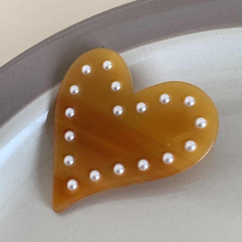 Korean Pearl Love Acetic Acid Duck Hair Clip Fringe Barrette