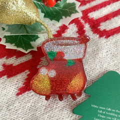 New Christmas Acrylic Glitter hair clips Red Santa hair accessories Cute Snow shark clip Accessories