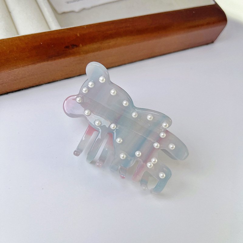New Bear Pearl Acetic Acid Hair Clip Cute Shark Ponytail Accessory