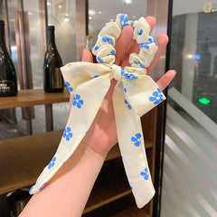Mori floral bow large colic Hairband Sweet ponytail hair band Women tie hair elegant streamers hair rope hair accessories