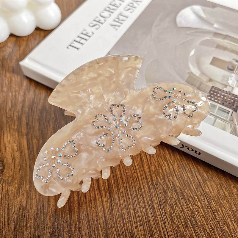 Delicate Large Flower Acetate Shark Clip Rhinestone Hair Claw