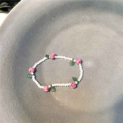 Colorful flower beaded crystal bracelet Sweet and cute girly style flower bracelet