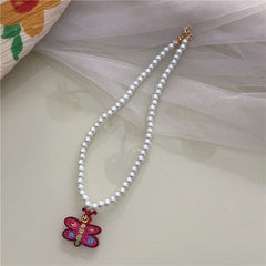 New jelly beaded pearl necklace sweet and cute girly style painted smiley bear necklace