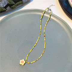 Korea New Colorful Beaded Necklace Sweet And Cute Girl Style Flowers Necklace