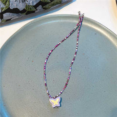 Korea new colorful beaded necklace sweet and cute girl style flowers butterfly necklace