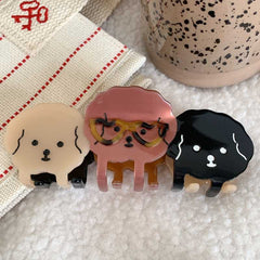 Cute Glasses Puppy Claw Clip Medium Size Clip Pan Hair Claw Girl Hair Accessories Childlike Sweet Headdress