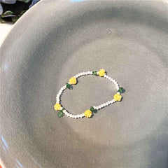 Colorful flower beaded crystal bracelet Sweet and cute girly style flower bracelet