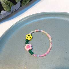 Korean new Dopamine flower smiley stone glass bracelet sweet ins wind love bracelet