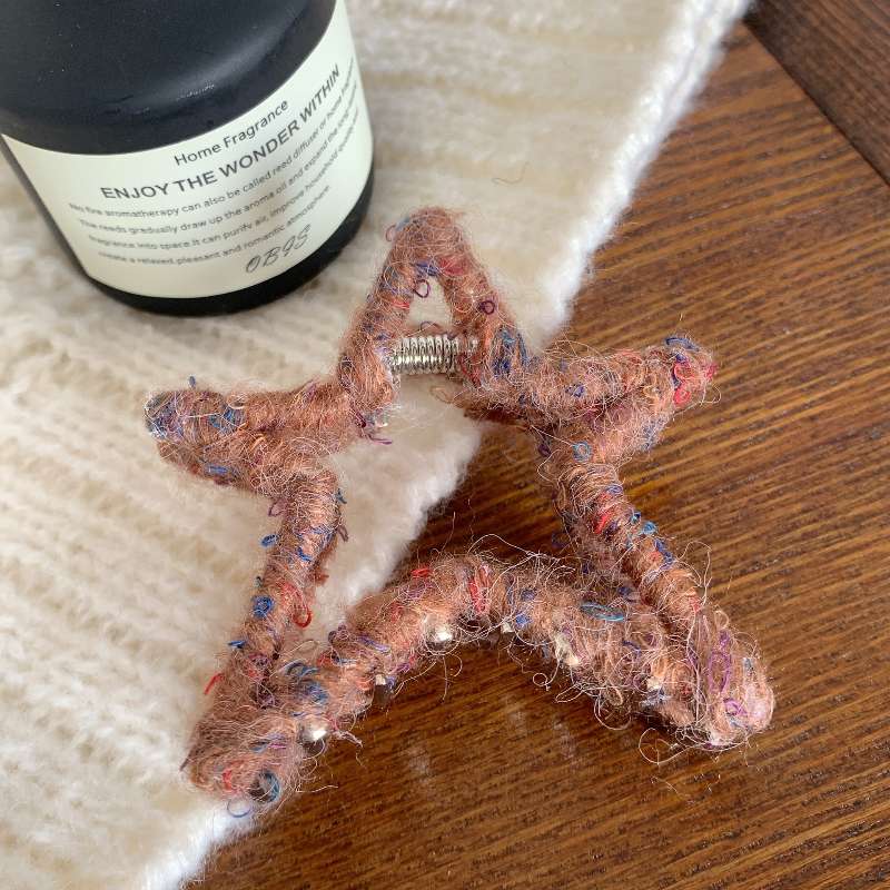 Autumn Winter Plush Star Hairpin Shark Clip High Ponytail Accessory