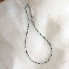Korean vintage color beaded rice bead necklace girl wind rainbow rice bead necklace Bohemian color necklace