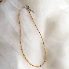 Korean vintage color beaded rice bead necklace girl wind rainbow rice bead necklace Bohemian color necklace