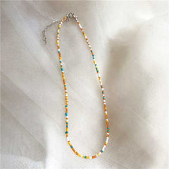 Korean vintage color beaded rice bead necklace girl wind rainbow rice bead necklace Bohemian color necklace