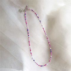 Korean vintage color beaded rice bead necklace girl wind rainbow rice bead necklace Bohemian color necklace
