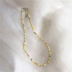 Korean vintage color beaded rice bead necklace girl wind rainbow rice bead necklace Bohemian color necklace