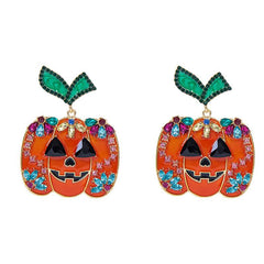 Creative fashion new alloy diamond drop oil personality Halloween pumpkin head earrings