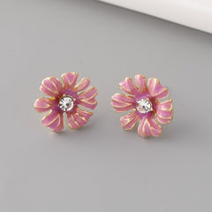 Fashion new simple fresh flower stud earrings alloy drop oil diamond earrings women